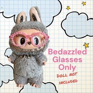 Labubu Bedazzled Rhinestone Embellished Glasses - Pink